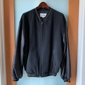 Bullock & Jones grey and black varsity jacket